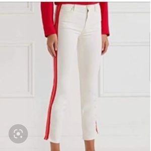MOTHER Whipped Cream White MID RISE DAZZLER CROP Pink Stripe STRETCH JEANS